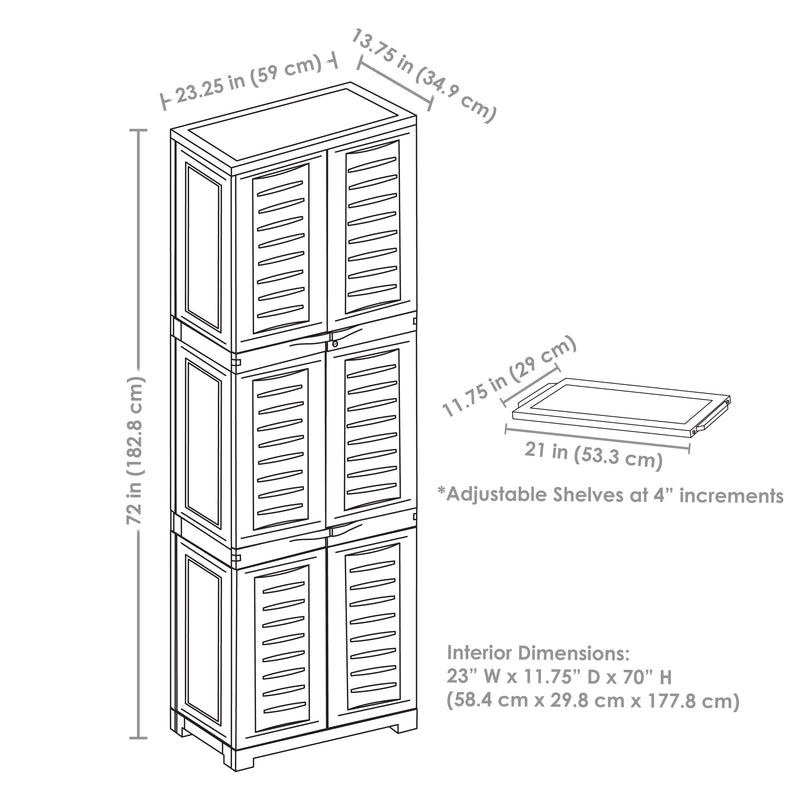 Sunnydaze 4-Shelf Plastic Lockable Storage Cabinet - Gray - 72"