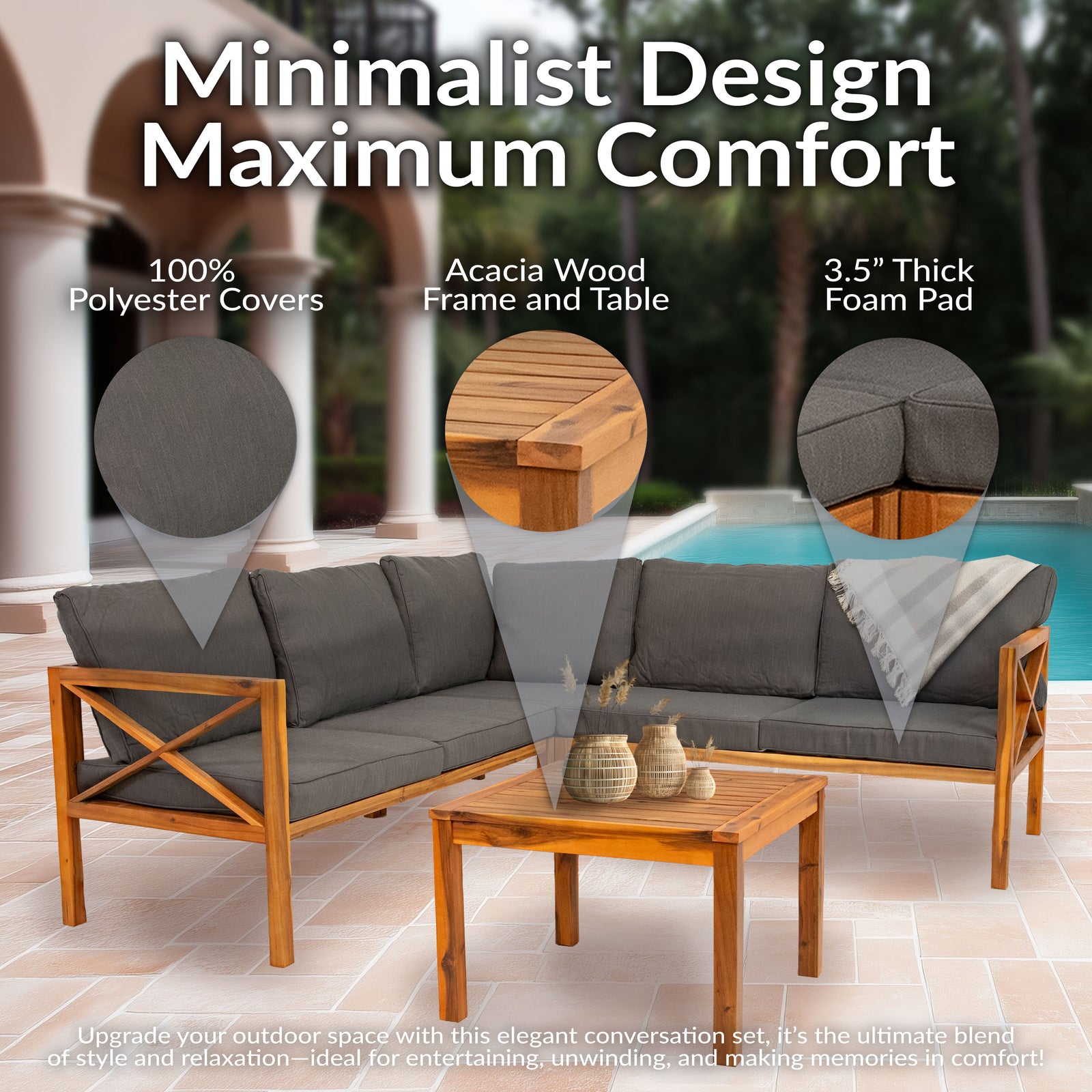 Sunnydaze 4Piece Wood Patio Furniture Set LShaped Outdoor Sofa Set — free download
