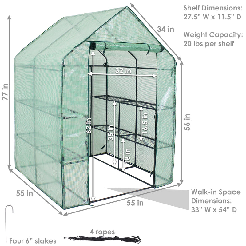 Sunnydaze Grandeur Walk-In Greenhouse with 4 Shelves for Outdoors - Green