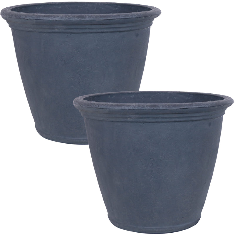 Sunnydaze Anjelica Outdoor Flower Pot Planter - Slate Finish  - 24-Inch - 2-Pack