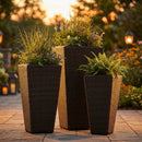 Sunnydaze Polyrattan Square Tall Wicker Planters - Set of 3