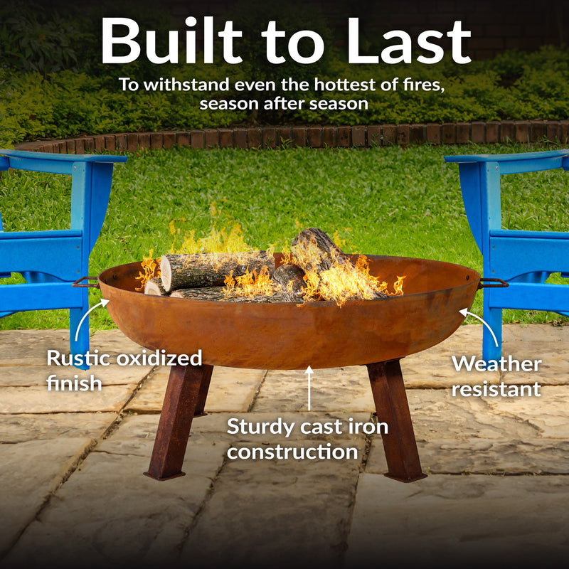 Sunnydaze Rustic Cast Iron Fire Pit Bowl with Stand