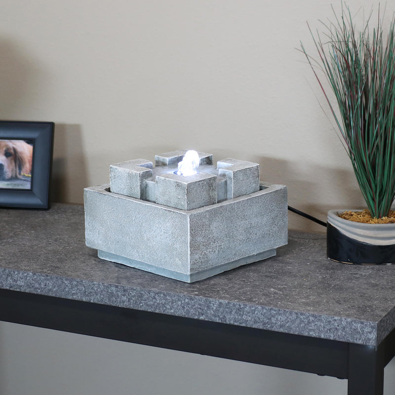 gray square bubbling tabletop fountain