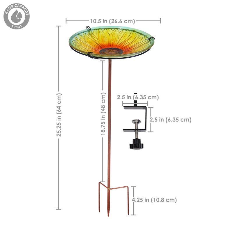 Sunnydaze Deck-Mounted/Staked Glass Bird Bath