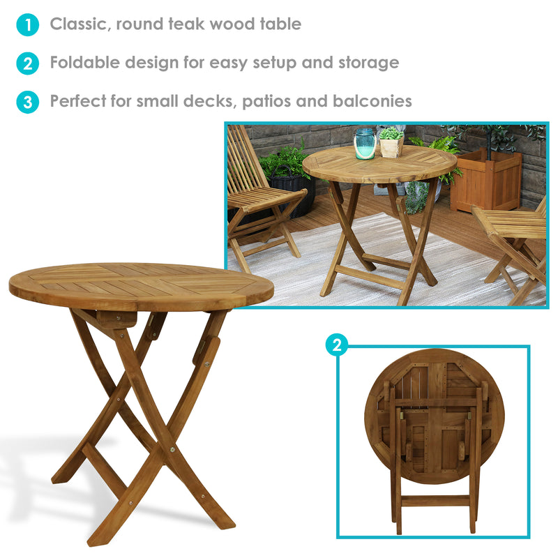 Sunnydaze Premium Teak Wood Round Folding Table - Main Image