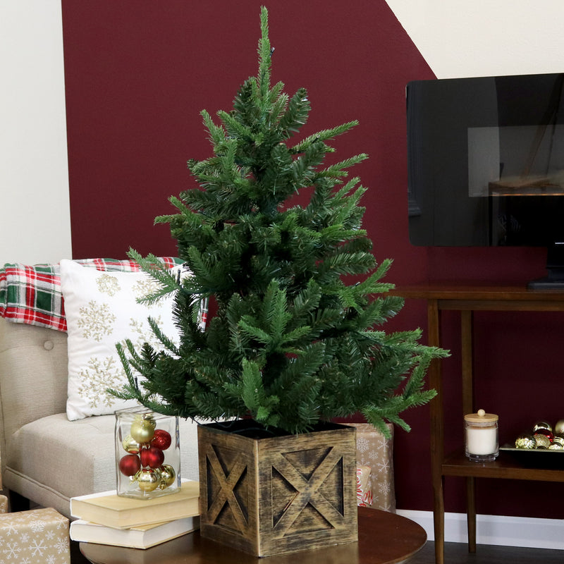 Sunnydaze Pre-Lit Farmhouse Artificial Fir Christmas Tree - 3'