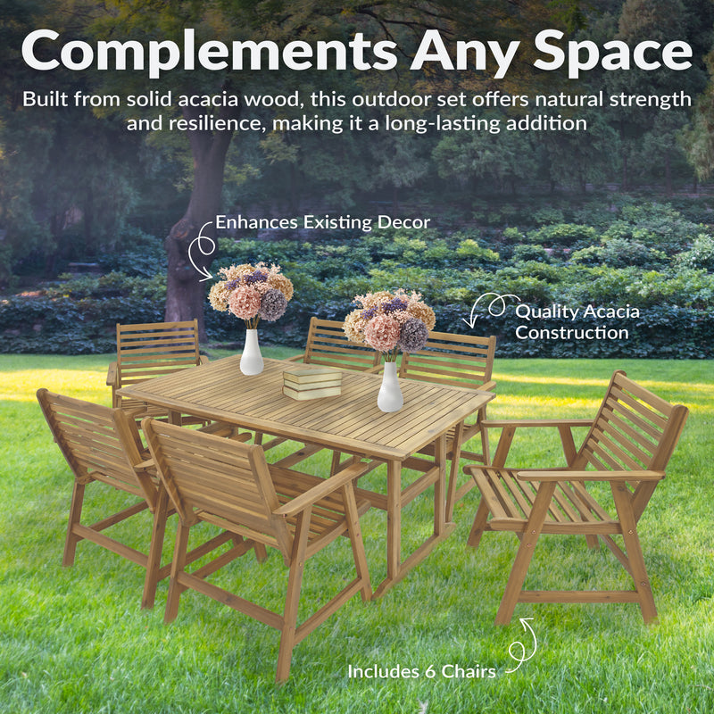Sunnydaze Hatteras 7-Piece Outdoor Dining Set with Umbrella Hole - Patio Dining Set for 6