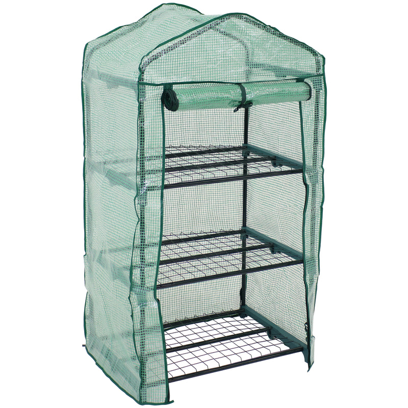 Sunnydaze Portable 3-Tier Mini Greenhouse for Outdoors - Green