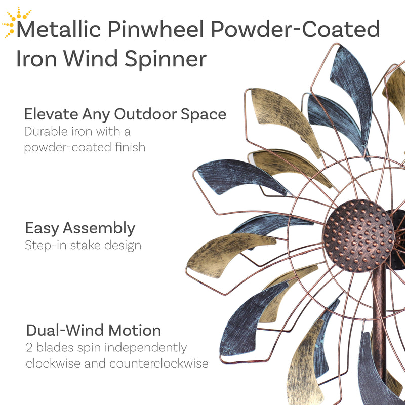 Sunnydaze Metallic Pinwheel Metal Garden Wind Spinner - 84.5" H