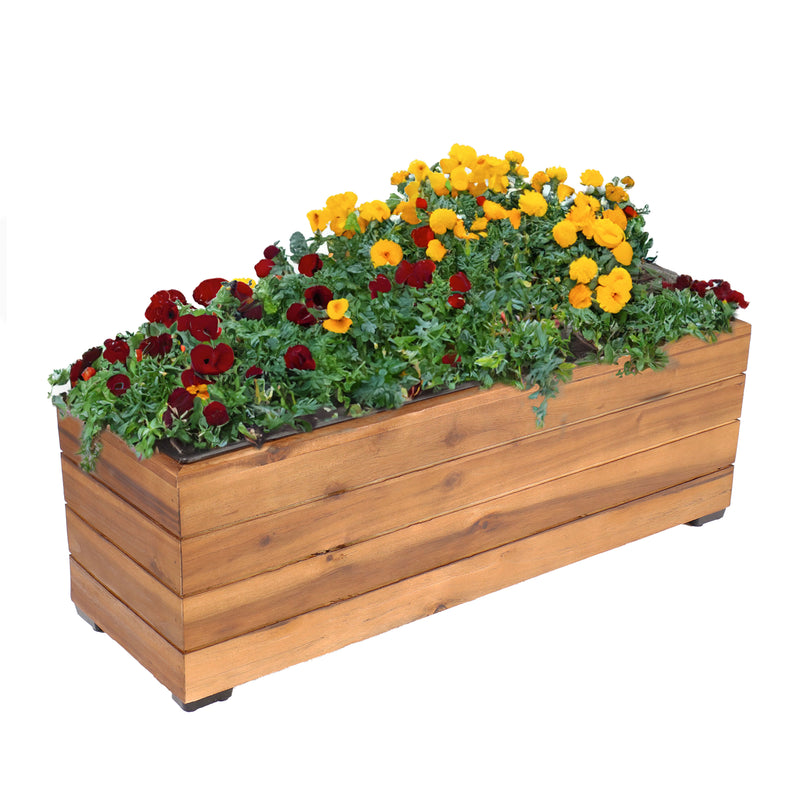 Sunnydaze Rectangular Wood Planter Box with Plastic Liner