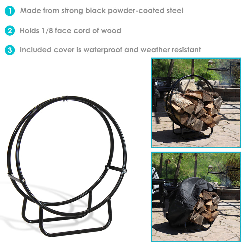 Sunnydaze Firewood Log Hoop Rack with Cover