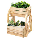 Sunnydaze Wagon Wheel 2-Tier Rustic Wood Plant Stand