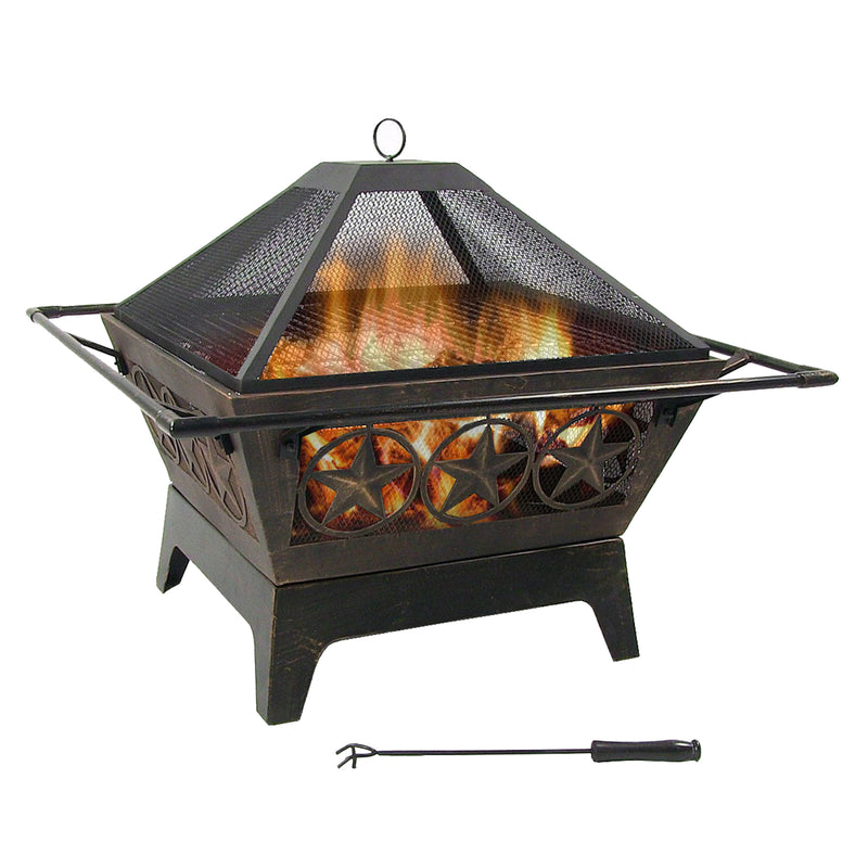 Sunnydaze 32" Northern Galaxy Square Outdoor Fire Pit with Cooking Grate & Spark Screen