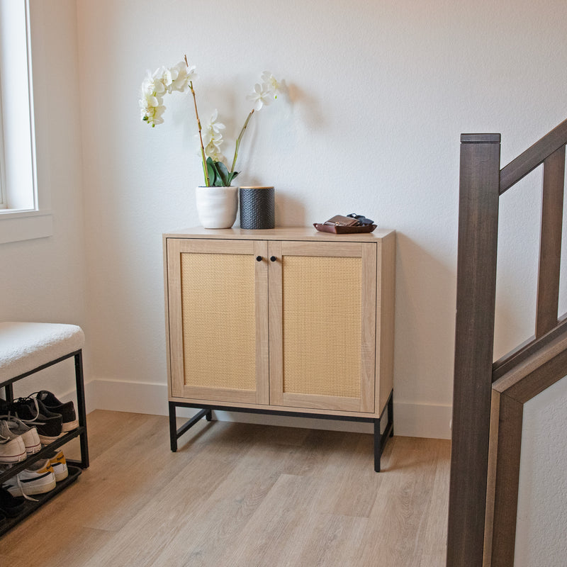 Sunnydaze 2-Door Sideboard Storage Cabinet with Shelf and Rattan Doors