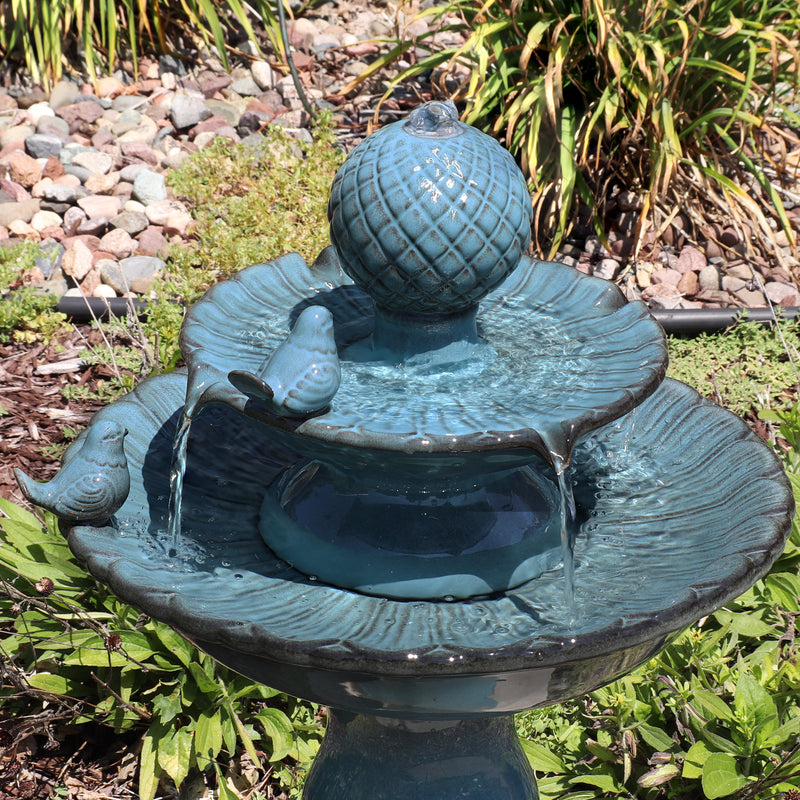 Sunnydaze Resting Birds Ceramic 2-Tiered Outdoor Water Fountain - 27"