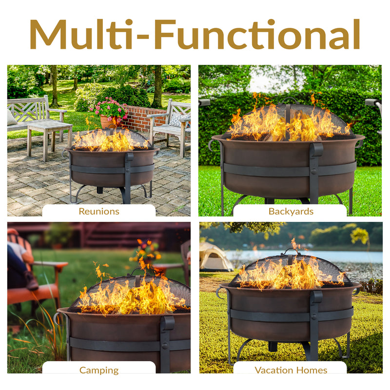 Sunnydaze 29" Cauldron Outdoor Wood-Burning Fire Pit with Spark Screen