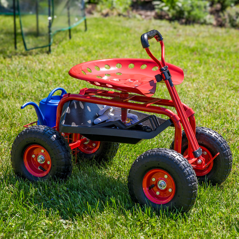 Sunnydaze Rolling Garden Cart with Steering Handle and Swivel Seat