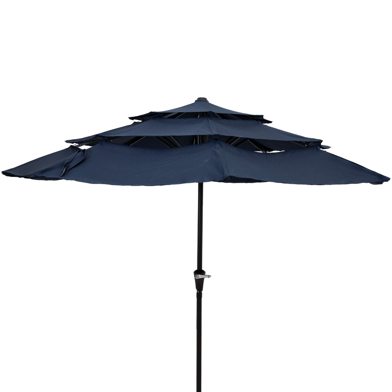 Sunnydaze 10 ft 3-Tier Large Patio Umbrella with Tilt and Crank - Navy