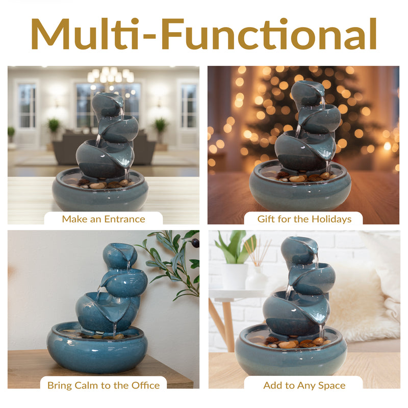 Sunnydaze Tiered Vessels Ceramic Indoor Water Fountain - 10"