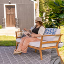 Sunnydaze Bodie Acacia Patio Loveseat - 2-Seater Outdoor Sofa with Cushions