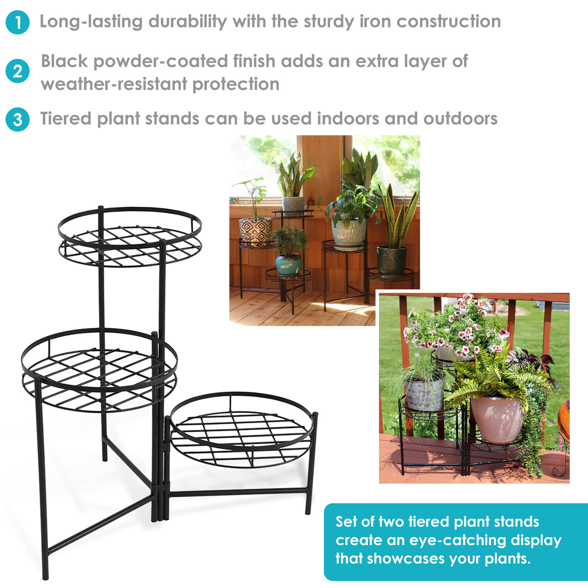 Sunnydaze Black 3-Tiered Planter Stand - 22