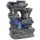 Sunnydaze Five Stream Rock Cavern Indoor Waterfall Fountain with LED Lights - 13-Inch