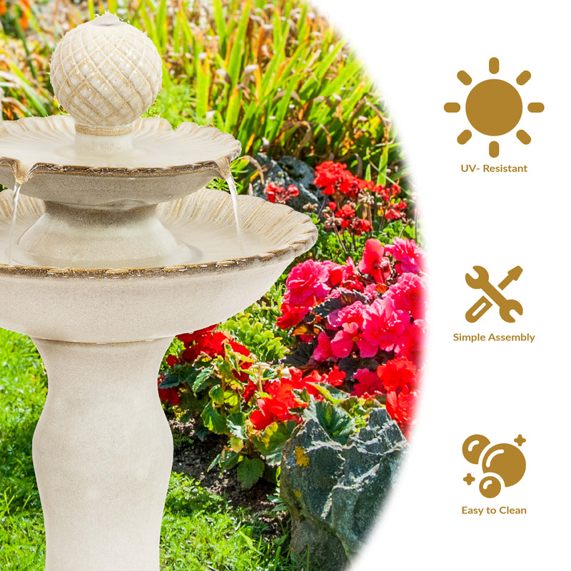 Sunnydaze 2-Tier Ceramic Outdoor Water Fountain 27" - Resting Birds