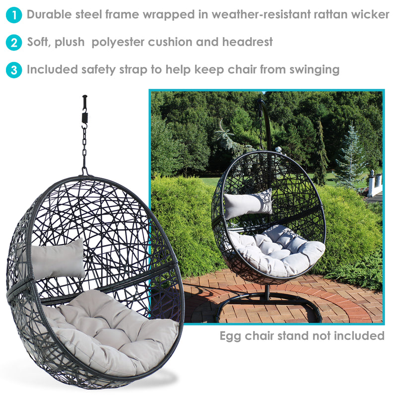 Sunnydaze Jackson Outdoor Hanging Resin Wicker Egg Chair with Cushion