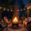 Sunnydaze 70" H Steel Outdoor Chiminea Fire Pit with Built-In Log Holder