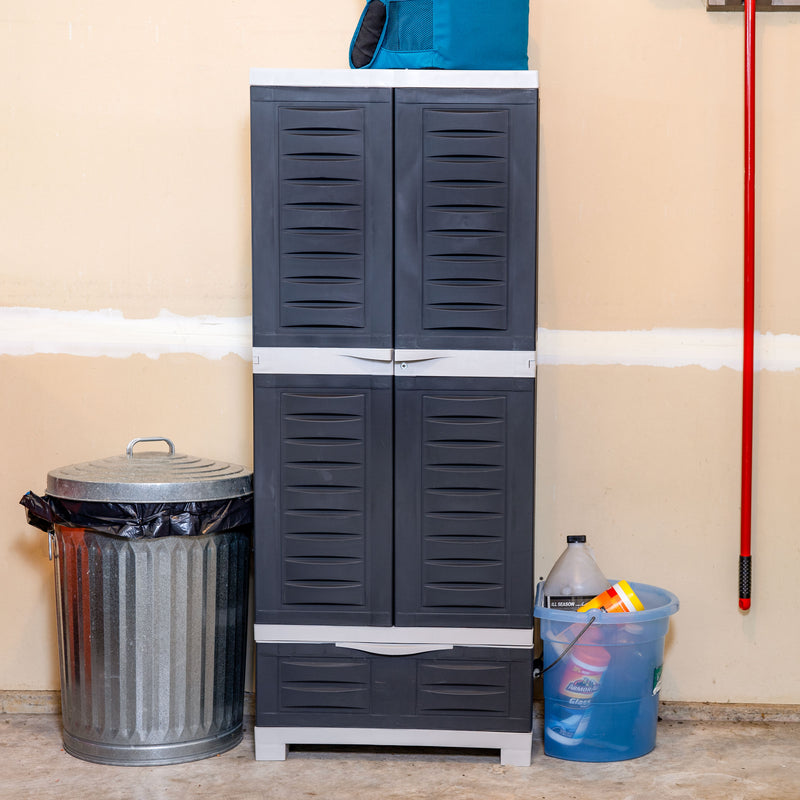 Sunnydaze 3-Shelf Plastic Lockable Storage Cabinet - 57.5" - Charcoal w/ Gray Trim