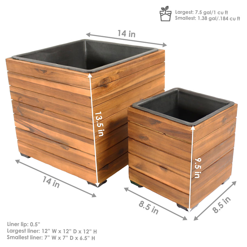 planter box with plastic liner Sunnydaze Outdoor Square Acacia Wood Planter Box with Plastic Liner - 2pk