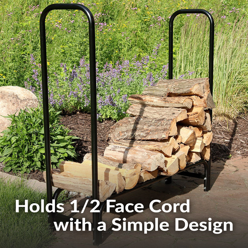 Sunnydaze Outdoor Firewood Log Rack with Cover Combo - Black