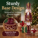 Kristoff Christmas Nutcracker shown beside a decorated Christmas tree and wrapped gifts, featuring a sturdy decorative base designed for stable placement on flat surfaces.
