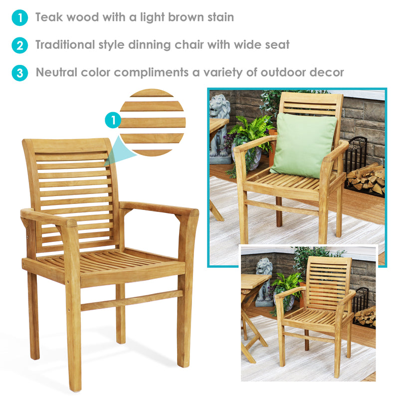 Sunnydaze Teak Outdoor Patio Dining Armchair - Traditional Slat Style - 1 Chair