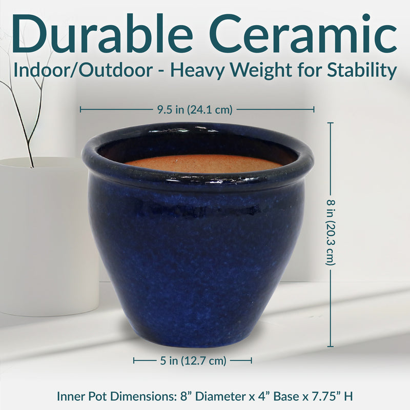 Sunnydaze Chalet Glazed Ceramic Planter with Drainage Holes - Set of 2