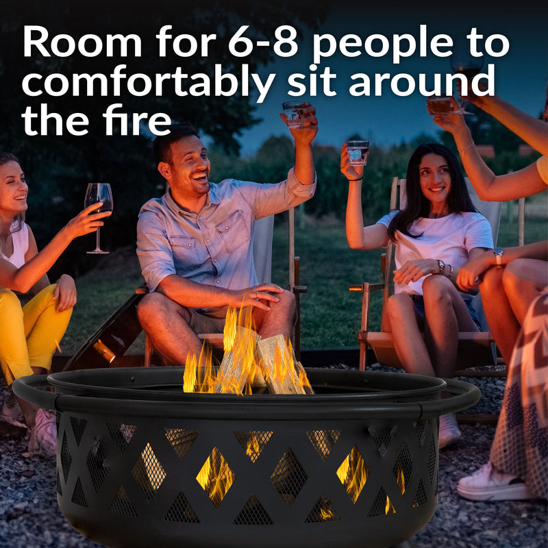 Sunnydaze Crossweave Wood-Burning Fire Pit with Spark Screen and Poker