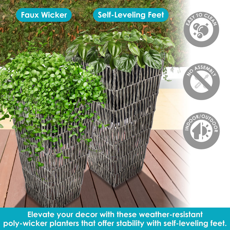 plant pot leveler Sunnydaze Hyacinth Outdoor Poly-Wicker Planters - Set of 2