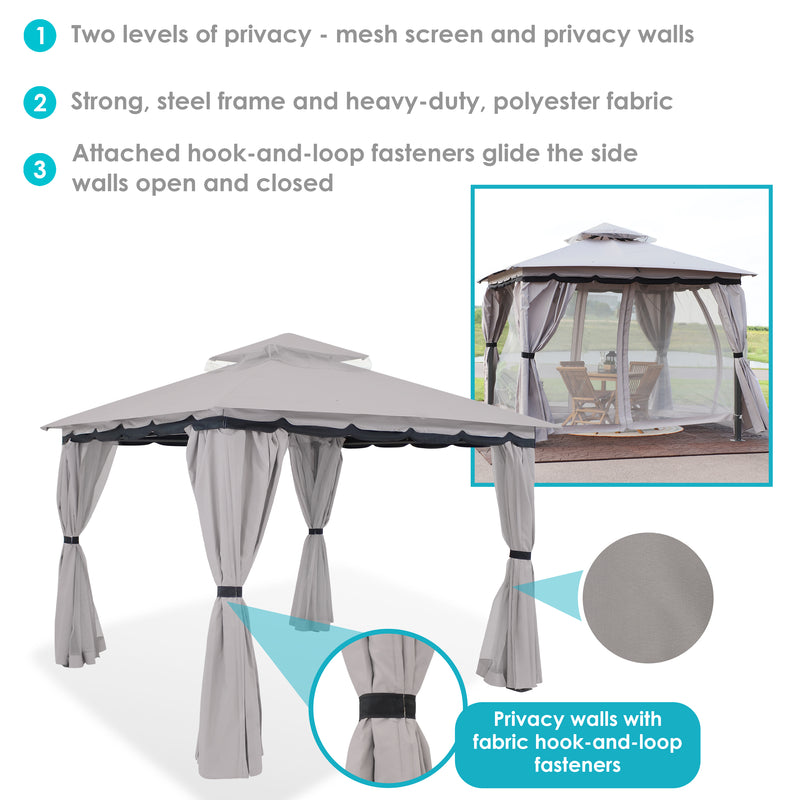 Sunnydaze 10' x 10' Gazebo with Screens and Privacy Walls