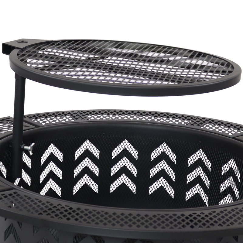 Sunnydaze Arrow Motif Wood-Burning Fire Pit with Grill - 32.75"