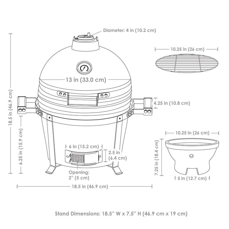 Sunnydaze Kamado Portable Charcoal Grill and Smoker with Stand