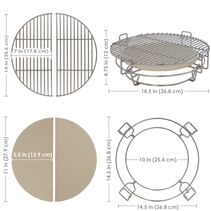 Sunnydaze Half Moon Cooking Grate System for Charcoal Kamado Egg Grill