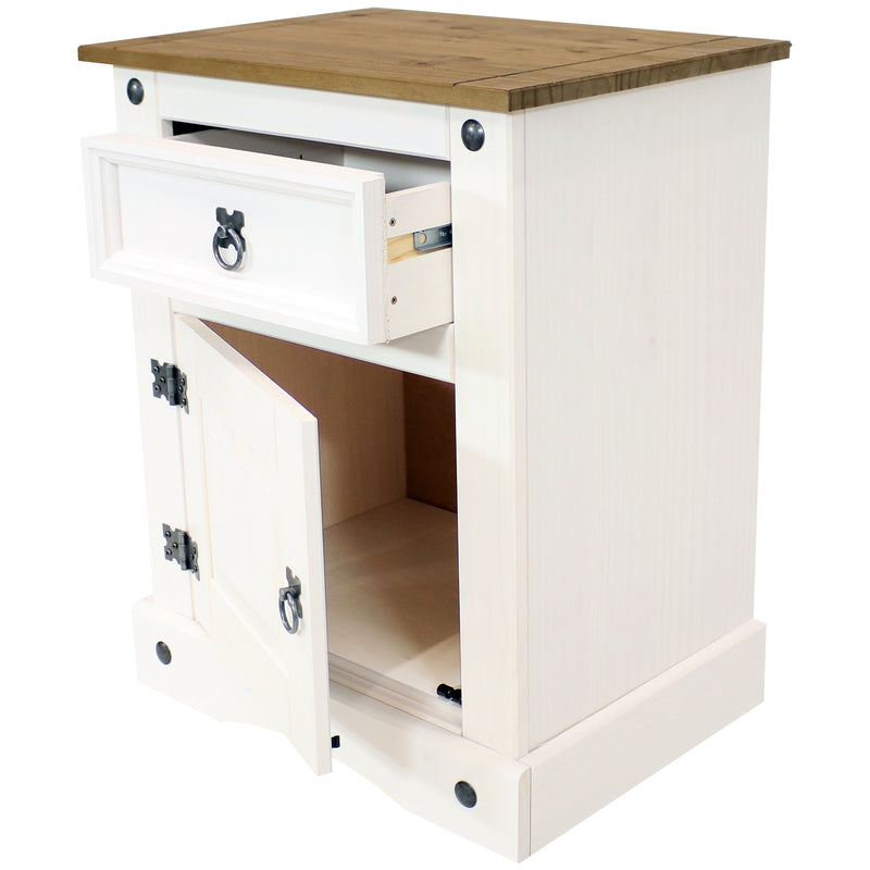 Sunnydaze Pine Nightstand with Drawer and Door - White - 26 Inches