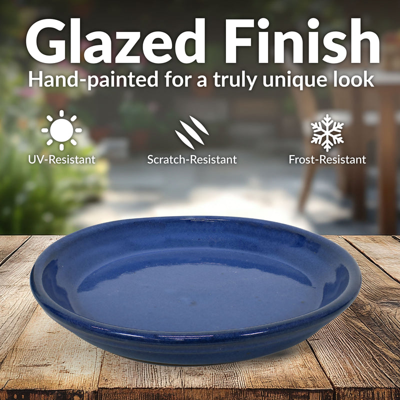 blue plant saucer Sunnydaze Set of 4 Glazed Ceramic Planter Saucers - Imperial Blue