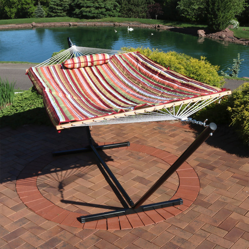 Sunnydaze Rope Hammock with 12' Steel Stand, Pad, and Pillow