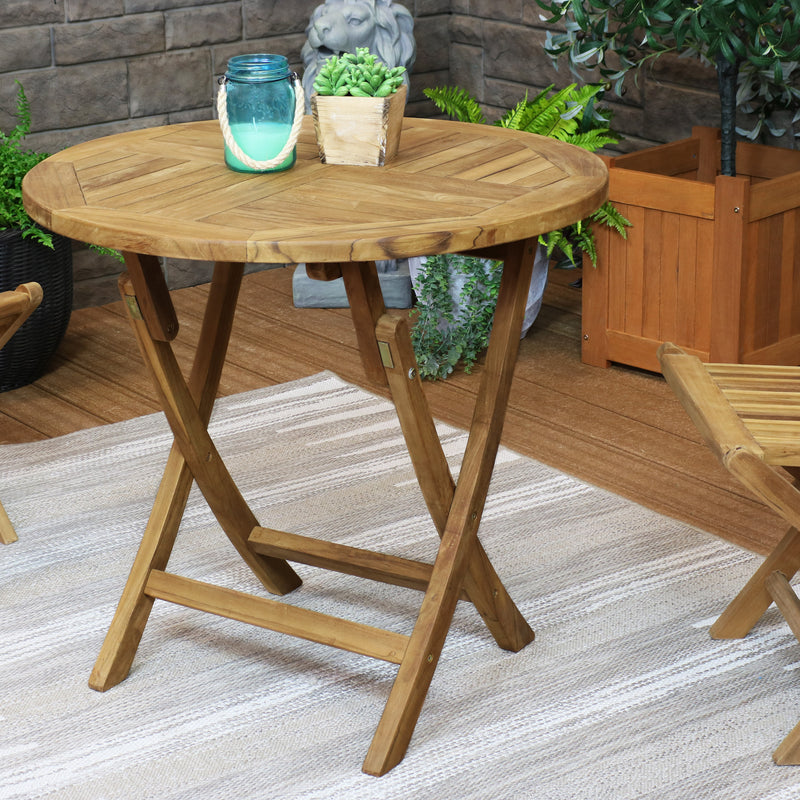 Sunnydaze Premium Teak Wood Round Folding Table