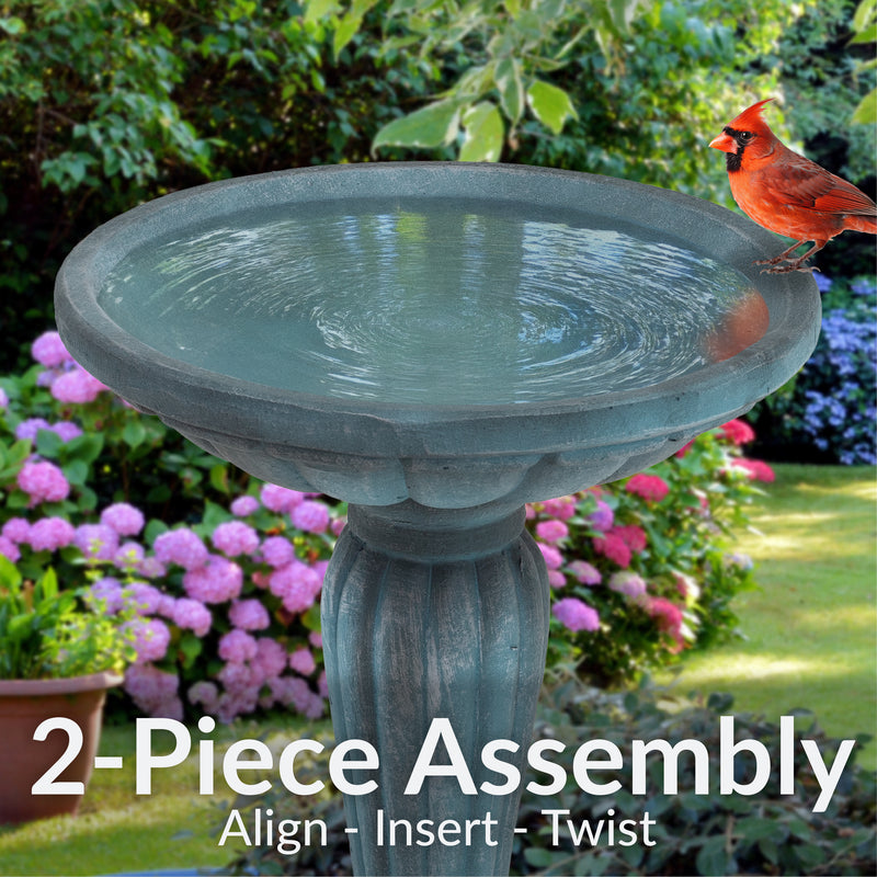 Sunnydaze Grecian Garden Reinforced Concrete Bird Bath - 20.25" H