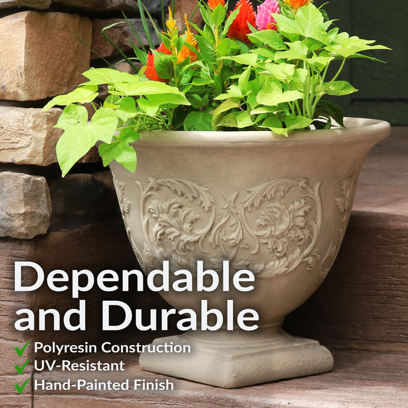 Sunnydaze Darcy Polyresin Outdoor Flowerpot Planter - Beige - 16"