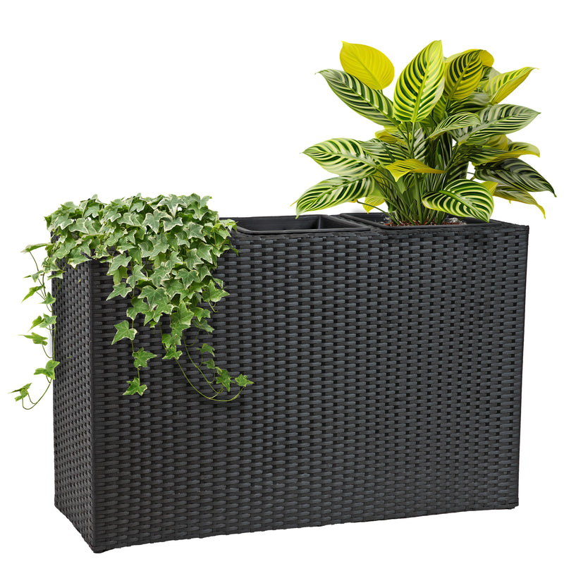 Sunnydaze 3-Section Wicker Planter Box - Black