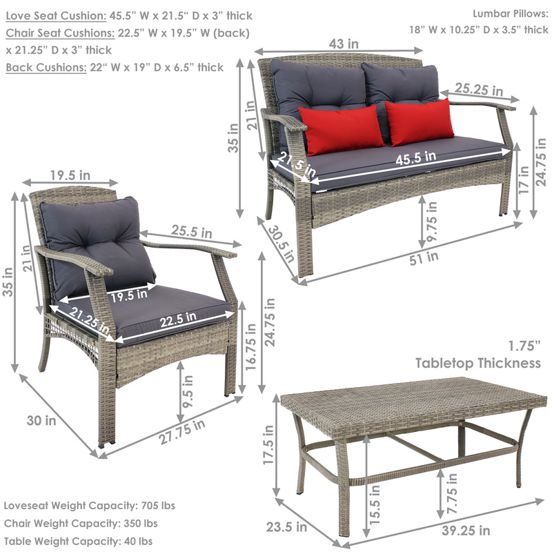 Sunnydaze Kingsley 4-Piece Outdoor Patio Conversation Set with Cushions