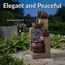 Sunnydaze Cascading Terra Bowls Solar Fountain with Battery Backup